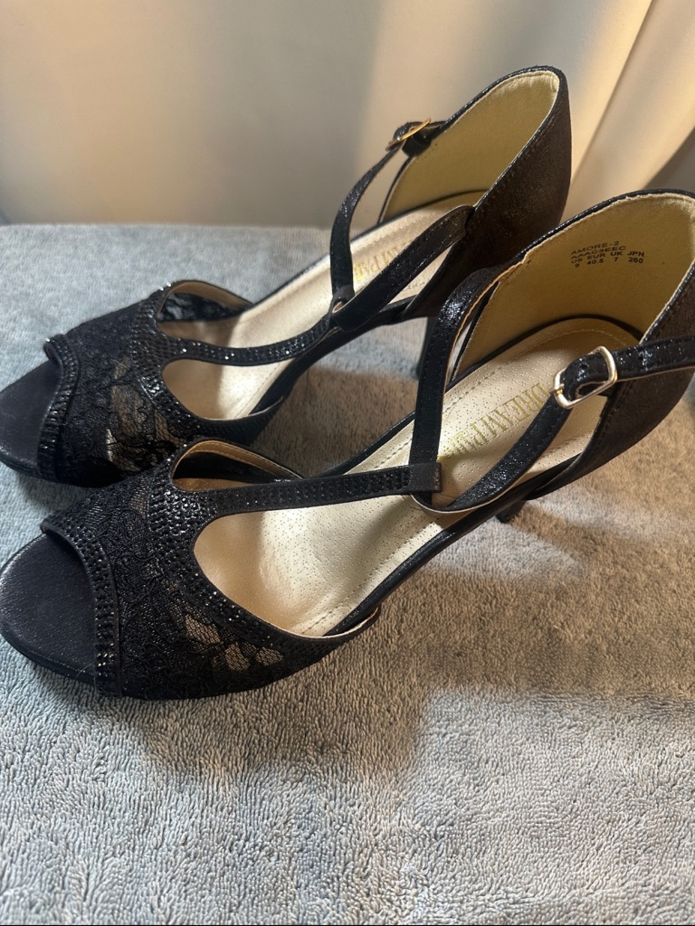 Elegant Black Lace Peep-Toe Heels with Ankle Strap
